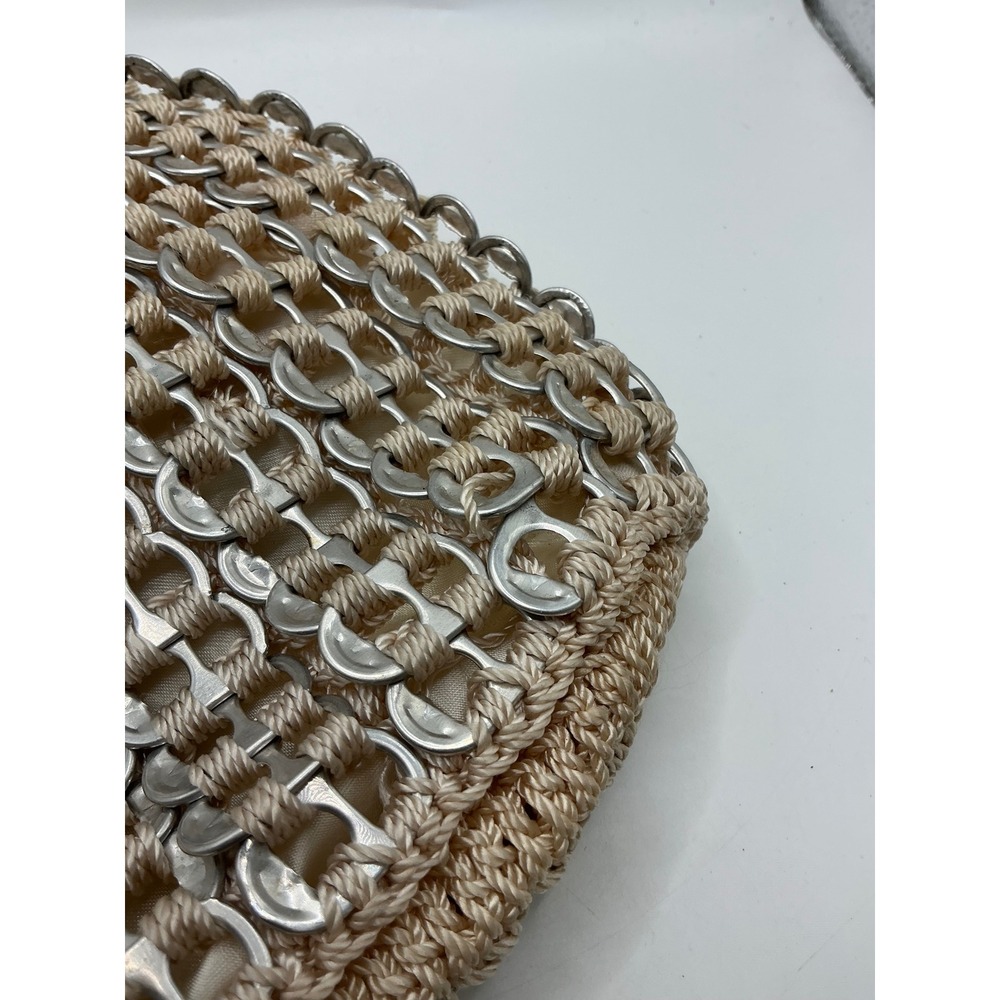 Handmade Soda Pop Tab Crochet Shoulder Bag Beige Metallic Recycled Eco Friendly - Picture 9 of 13